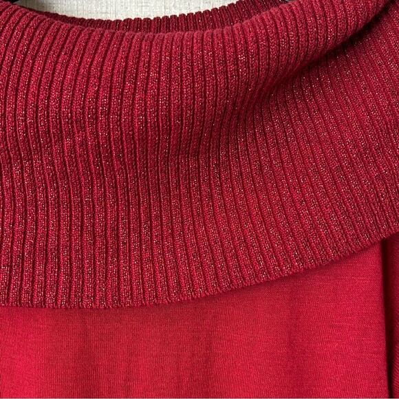 Michael Kors Red Cowl Neck Sweater Women’s 1X Waffle Knit Pullover - Picture 2 of 7